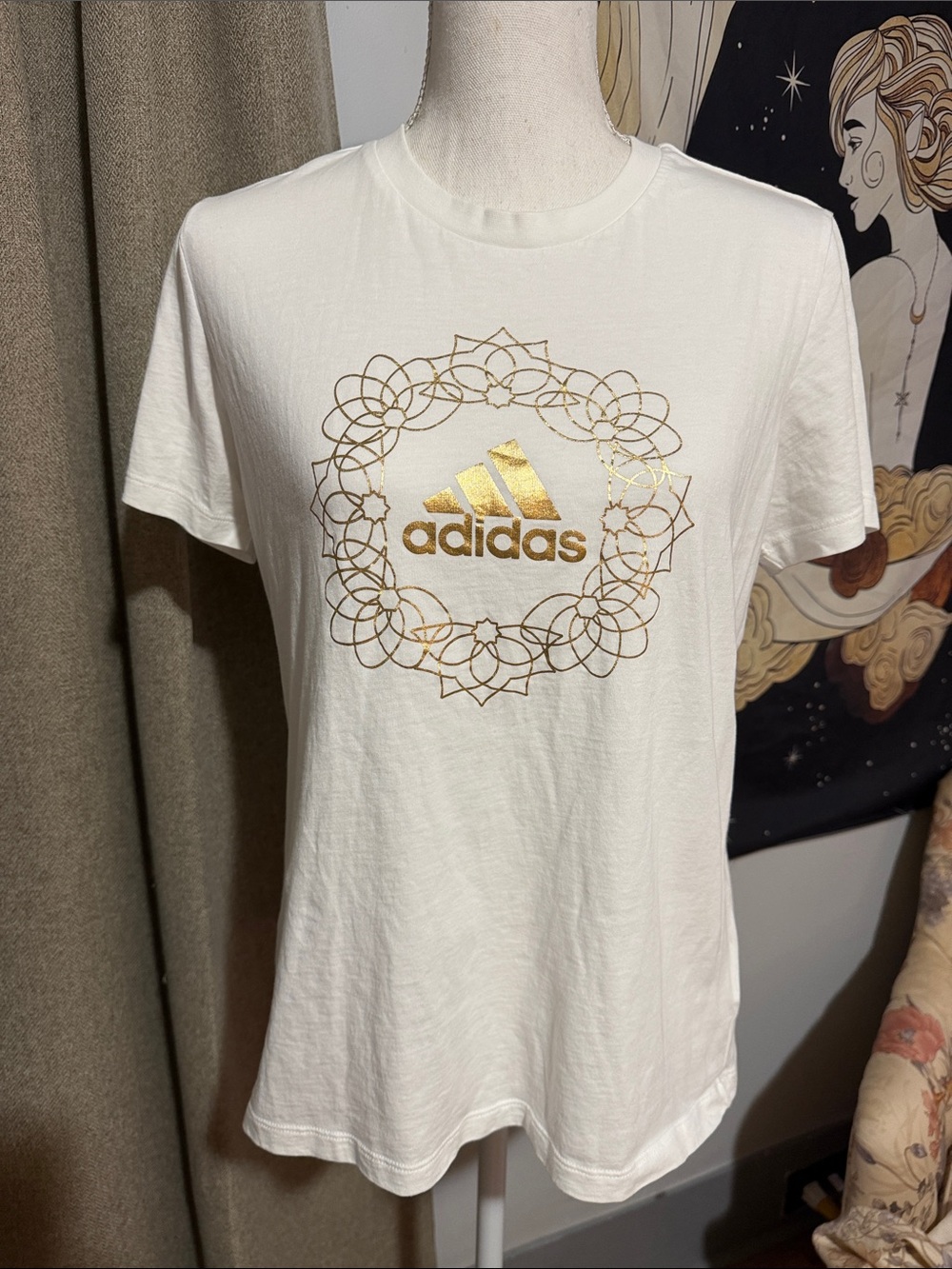 adidas White Short-Sleeve Tee with Gold Foil Logo